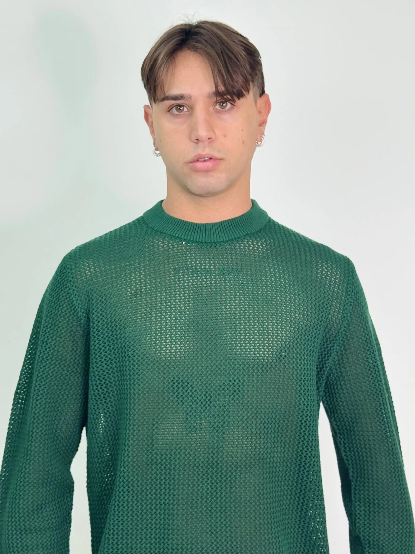 Maglione traforato verde girocollo