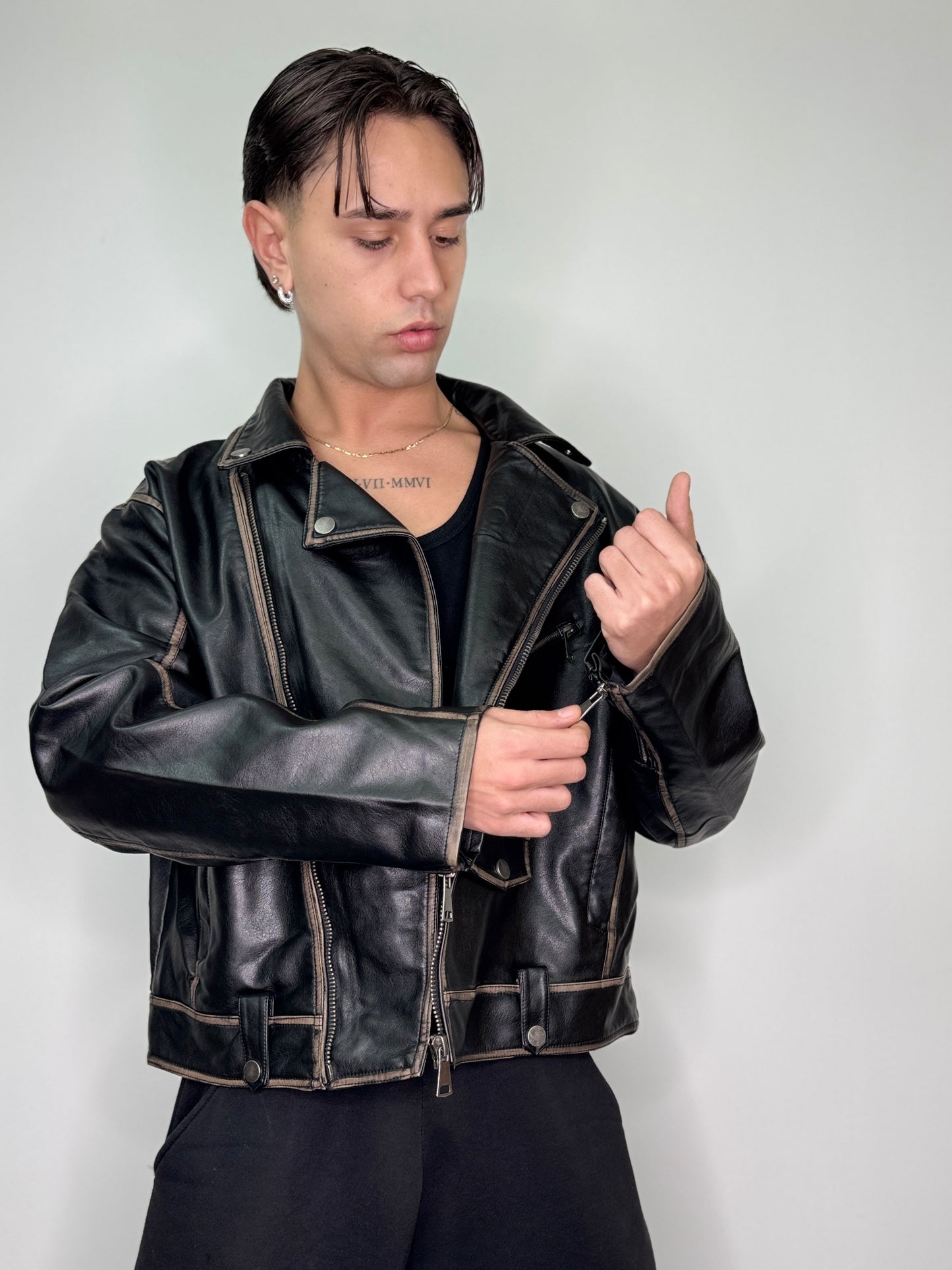 Chiodo ecopelle old baggy nero