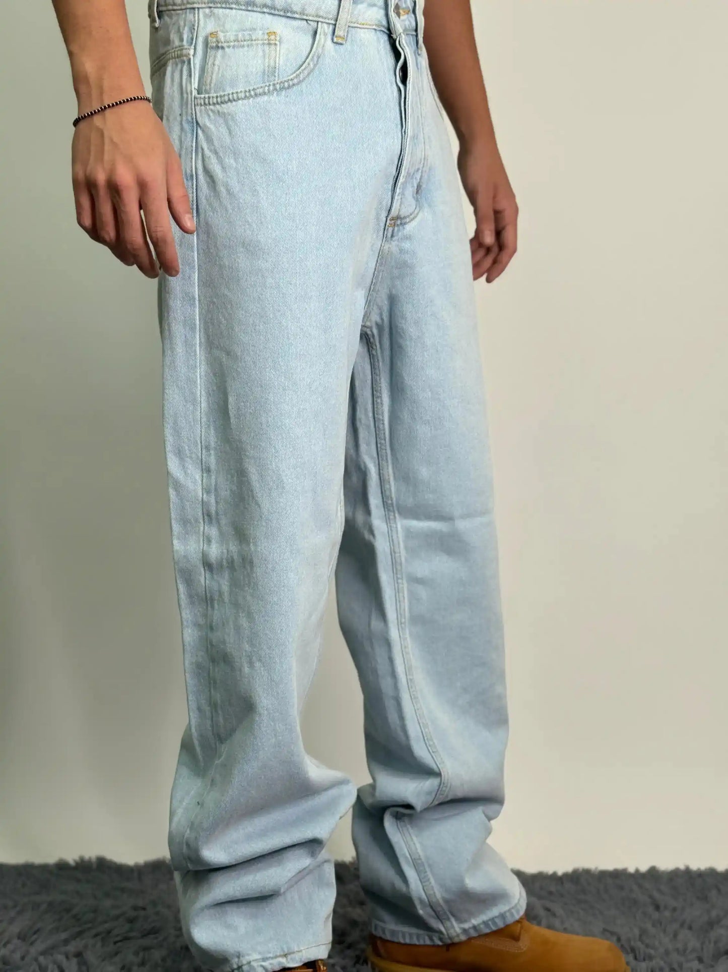 Jeans italiano basic cotone baggy oversize azzurro
