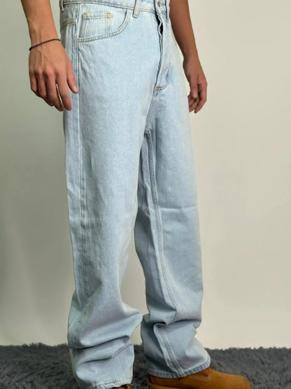 Jeans italiano basic cotone baggy oversize azzurro