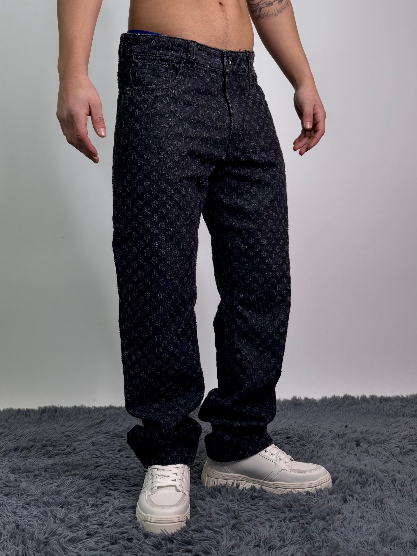 Jeans baggy fit in cotone sfrangiato